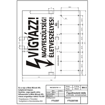 METZ FTU207 sorszámtábla univerzális 7 karakteres (1300107885) "Vigyázz nagyfeszültség életveszélyes" (FTU207)