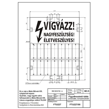 METZ FTU227 sorszámtábla univerzális 2X7 karakter (1300107884) "Vigyázz nagyfeszültség életveszélyes" (FTU227)