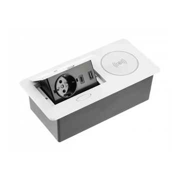 GTV Asztalba süllyeszthető irodai elosztó, IP20, 1x (2P+F), 2x USB töltő(5V, 2,4A),5W induktív töltő, (GTV-AE-PB1SAVAP-10)