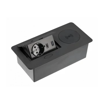 GTV Asztalba süllyeszthető irodai elosztó, IP20, 1x (2P+F), 2x USB töltő(5V, 2,4A),5W induktív töltő, (GTV-AE-PB1SAVAP-20)