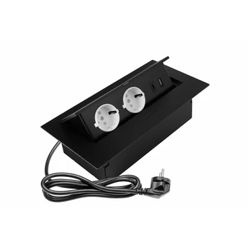 GTV Asztalba süllyeszthető irodai elosztó, 2x(2P+F), 1xUSB-A, 1xUSB-C, IP20, max3600W, fekete (GTV-AE-PBU02GS-20N)