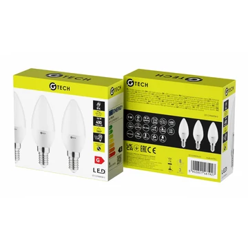 GTV LED fényforrás G-TECH, E14, C37, Gyertya 5W, 400lm, 54mA, 220-240V/AC, 4000K, 3db/ csomag (GTV-GT-C37NW5W-3)