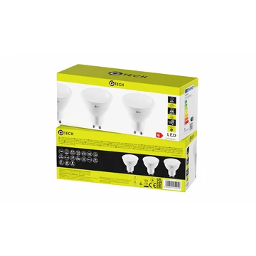 GTV LED fényforrás G-TECH, GU10, C37, 5W, 400lm, 54mA, 220-240V/AC, 4000K, 3db/ csomag (GTV-GT-GU10NW5W-3)