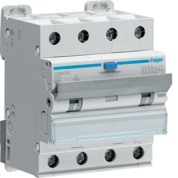 HAGER Áramvédős kismegszakító 3P+N, C-20A, 30mA, 6kA, A (ADM470C)