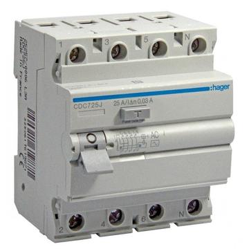 HAGER Fi-relé, 4P, 25A, 30mA, AC (CDC725J)