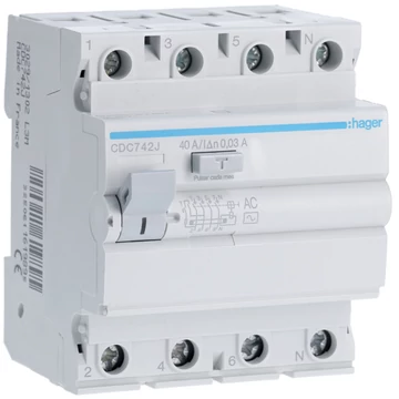 HAGER Fi-relé, 4P, 40A, 30mA, AC (CDC742J)