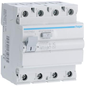 HAGER Fi-relé, 4P, 40A, 30mA, AC (CDC742J)