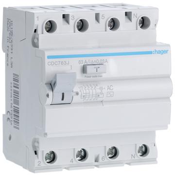 HAGER Fi-relé, 4P, 63A, 30mA, AC (CDC763J)