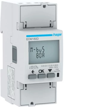 HAGER Fogyasztásmérő, direkt 80A 2modul MBUS MID (ECM180D)