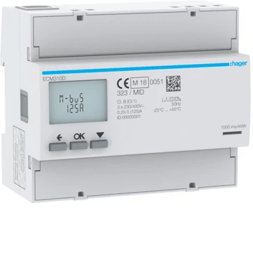 HAGER Fogyasztásmérő, direkt 3Ph 125A 6modul MBUS MID (ECM310D)