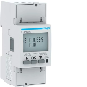 HAGER Fogyasztásmérő, direkt 80A 2modul S0 MID (ECP180D)