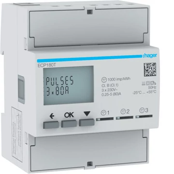 HAGER Fogyasztásmérő, direkt 3x80A 4modul S0 (ECP180T)