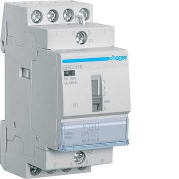 HAGER Mágneskapcsoló, 4Z, 16A, 230V AC, I-0-II, moduláris (ERC416)