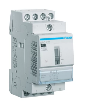 HAGER Mágneskapcsoló, 3Z+1NY, 25A, 230V AC, I-0-II, moduláris (ERC428)
