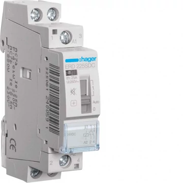 HAGER Csendes mágneskapcsoló, 2Z, 25A, 24V DC, I-0-II, moduláris (ERD225SDC)