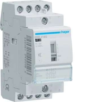 HAGER Csendes mágneskapcsoló, 2Z + 2NY, 16A, 24V AC/DC, I-0-II, moduláris (ERD418S)