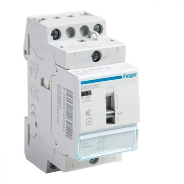 HAGER Csendes mágneskapcsoló, 2Z, 25A, 24V AC, I-0-II, moduláris, növelt kapcs.telj. (ERD625S)