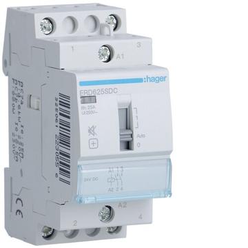 HAGER Csendes mágneskapcsoló, 2Z, 25A, 24V DC, I-0-II, moduláris, növelt kapcs.telj. (ERD625SDC)