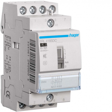 HAGER Csendes mágneskapcsoló, 2Z+2NY, 16A, 12V DC, I-0-II, moduláris (ERL418SDC)