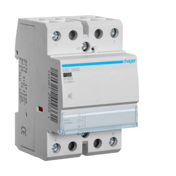 HAGER Csendes mágneskapcsoló, 2Z, 63A, 230V AC, moduláris (ESC263S)