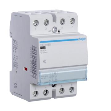 HAGER Csendes mágneskapcsoló, 4Z, 63A, 24V AC/DC, moduláris (ESD463S)