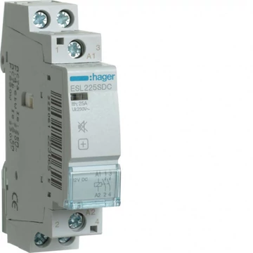 HAGER Csendes mágneskapcsoló, 2Z, 25A, 12V DC, moduláris (ESL225SDC)