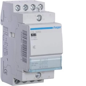 HAGER Csendes mágneskapcsoló, 4Z, 25A, 12V AC/DC, moduláris (ESL425S)