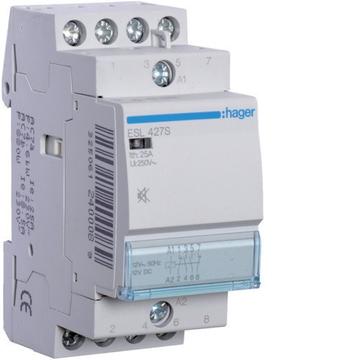 HAGER Csendes mágneskapcsoló, 2Z+2NY, 25A, 12V AC/DC, moduláris (ESL427S)