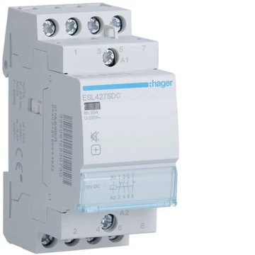 HAGER Csendes mágneskapcsoló, 2Z+2NY, 25A, 12V DC, moduláris (ESL427SDC)