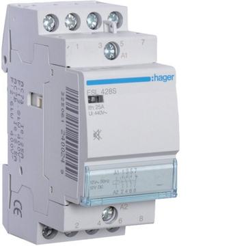 HAGER Csendes mágneskapcsoló, 3Z+1NY, 25A, 12V AC/DC, moduláris (ESL428S)