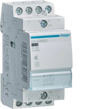 HAGER Csendes mágneskapcsoló, 3Z+1NY, 25A, 12V DC, moduláris (ESL428SDC)