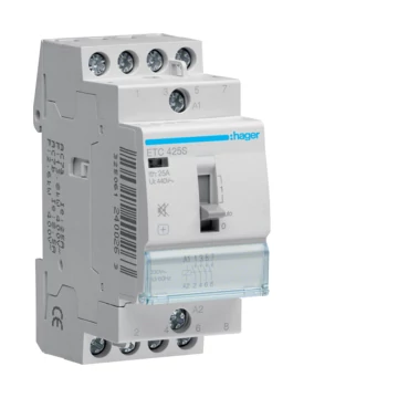 HAGER Csendes mágneskapcsoló, 4Z, 25A, 230V AC, I-0-II, moduláris, kézzel is kapcs. (ETC425S)