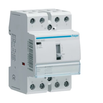 HAGER Mágneskapcsoló, 4Z, 40A, 230V AC, I-0-II, moduláris, kézzel is kapcsolható (ETC440)
