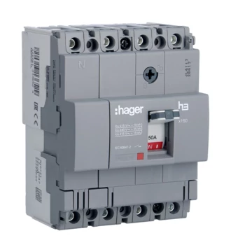 HAGER Kompakt megszakító x160, 4P, 50A, 18kA, fix TM kioldóval (HDA051L)
