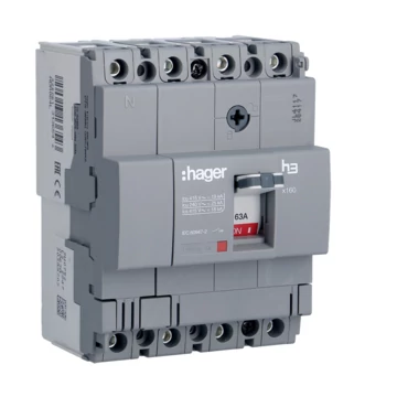 HAGER Kompakt megszakító x160, 4P, 63A, 18kA, fix TM kioldóval (HDA064L)