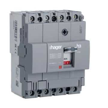 HAGER Kompakt megszakító x160, 4P, 80A, 18kA, fix TM kioldóval (HDA081L)