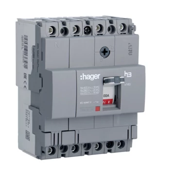 HAGER Kompakt megszakító x160, 4P, 100A, 18kA, fix TM kioldóval (HDA101L)