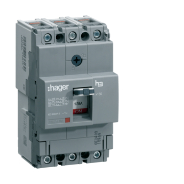 HAGER Kompakt megszakító x160, 3P, 125A, 18kA, fix TM kioldóval (HDA125L)