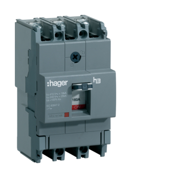 HAGER Kompakt megszakító x160, 3P, 160A, 18kA, fix TM kioldóval (HDA160L)