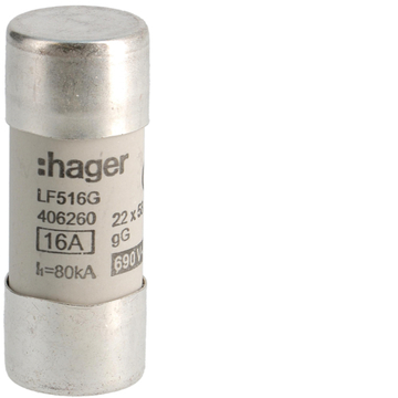 HAGER Hengeres olvadóbiztosítóbetét, 22x58 mm, gG, 16 A (LF516G)