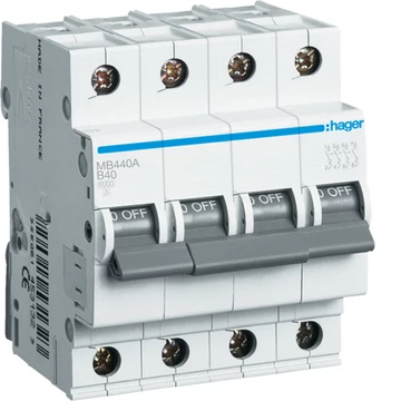 HAGER Kismegszakító 4P, B-40A, 6kA, 4M (MB440A)