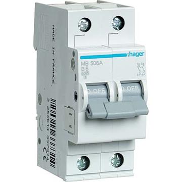 HAGER Kismegszakító 1P+N, B-6A, 6kA, 2M (MB506A)