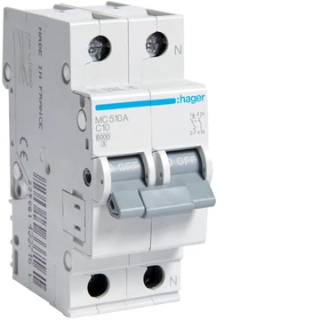 HAGER Kismegszakító 1P+N, C-10A, 6kA, 2M (MC510A)