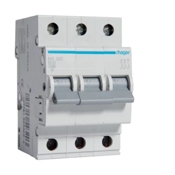 HAGER Kismegszakító 3P, B-20A, 4,5kA, 3M (MX320)