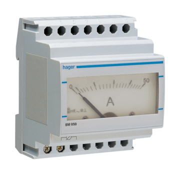 HAGER Analóg ampermérő, 1 fázisú, áramváltós mérés, 50A-ig, moduláris (SM050)