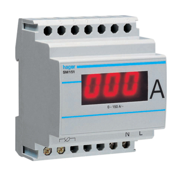 HAGER Digitális ampermérő, 1 fázisú, áramváltós mérés, 150A-ig, moduláris (SM151)