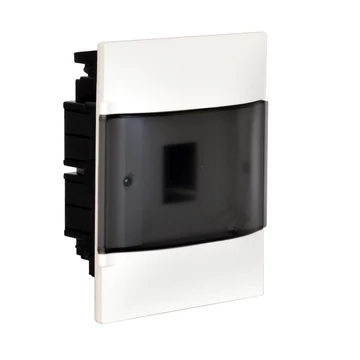 LEGRAND PractiboxS 1 sor 4 modul, téglafalba süllyeszthető kiselosztó(650°C), átlátszó füstszínű ajtóval, védőföld és nulla elosztókapoccsal (134154)