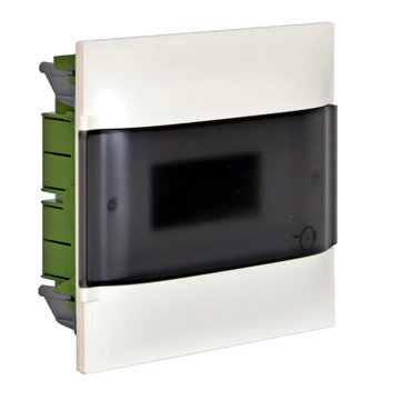 LEGRAND PractiboxS 1 sor 6 modul, téglafalba süllyeszthető kiselosztó(650°C), átlátszó füstszínű ajtóval, védőföld és nulla elosztókapoccsal (134156)