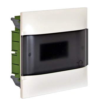 LEGRAND PractiboxS 1 sor 8 modul, téglafalba süllyeszthető kiselosztó(650°C), átlátszó füstszínű ajtóval, védőföld és nulla elosztókapoccsal (134158)