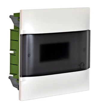 LEGRAND PractiboxS 1 sor 12 modul, téglafalba süllyeszthető kiselosztó(650°C), átlátszó füstszínű ajtóval, védőföld és nulla elosztókapoccsal (135151)